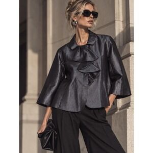 VTG Moschino Cheap & Chic Silk Wool Crop Swing Coat Sharkskin Mod Retro Ruffle